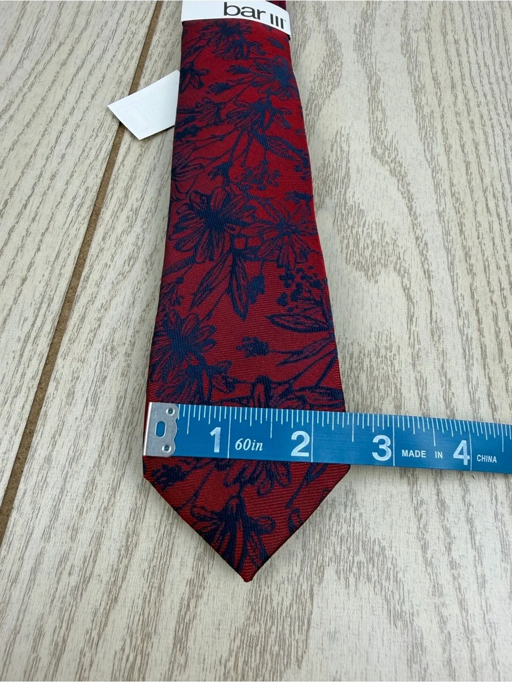 778 Bar III Men's Tie Tudor Floral 600 Red Blue $55 Polyester Skinny Slim